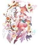  animal_ears bangs bare_shoulders bell candy cat cat_ears cat_tail eyebrows_visible_through_hair fingerless_gloves fire_emblem fire_emblem_heroes fire_emblem_if floral_print food fuji_choko full_body fur_trim gloves hairband highres holding japanese_clothes official_art open_toe_shoes pink_hair pumpkin red_eyes sakura_(fire_emblem_if) short_hair skirt solo tail thighhighs transparent_background zettai_ryouiki 