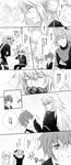  3boys absurdres astolfo_(fate) blush check_translation closed_eyes comic fate/apocrypha fate_(series) greyscale hand_kiss highres indirect_kiss jeanne_d'arc_(fate) jeanne_d'arc_(fate)_(all) kiss long_hair male_focus meter monochrome multiple_boys short_hair sieg_(fate/apocrypha) siegfried_(fate) simple_background speech_bubble translated translation_request yaoi 