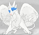  angry animal_genitalia balls birdlock blue_eyes claws cold corrupt dragon eastern feathers fur horn kiki male nude paint pink_nose pose powerful sheath simple_background snow stern war_paint whiskers white_fur wings 