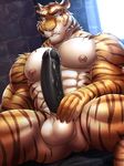  2017 5_fingers abs anthro areola balls biceps big_biceps big_muscles big_pecs big_penis black_claws black_penis blue_eyes brick brown_fur brown_markings brown_stripes claws dream_and_nightmare dripping eyebrows feline front_view fur hi_res humanoid_hands humanoid_penis long_penis looking_down male mammal markings multicolored_fur muscular muscular_male nipples notched_ear nude pecs penis pink_nipples pink_nose precum sitting solo spread_legs spreading stripes tan_balls tan_fur thick_penis thick_thighs tiger two_tone_fur vein veiny_penis 