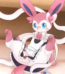  anus balls blush clothed clothing eeveelution erection feral girly humanoid_penis km-15 looking_at_viewer maid_uniform male nintendo partially_clothed partially_retracted_foreskin penis penis_ribbon pok&eacute;mon pok&eacute;mon_(species) ribbons simple_background solo sylveon uncut uniform video_games 