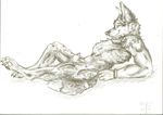  animal_genitalia anthro canine cbrn_hyena fur male mammal nude pencil_(artwork) penis sheath simple_background solo traditional_media_(artwork) white_background wolf 