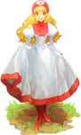  blonde_hair blush breasts dragon_quest dragon_quest_ii dress hood long_hair mitosa open_mouth princess_of_moonbrook red_eyes small_breasts smile solo 
