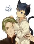  akke animal_ears artist_name black_hair blue_eyes blue_hair cat_ears cat_tail fire_emblem fire_emblem_echoes:_mou_hitori_no_eiyuuou force_(fire_emblem) green_eyes green_hair male_focus multicolored_hair multiple_boys one_eye_closed paison simple_background tail two-tone_hair upper_body white_background yaoi younger 