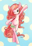  2016 anthro anthrofied blinking blue_eyes blush conbudou cutie_mark digital_media_(artwork) earth_pony equine female friendship_is_magic full-length_portrait garter hair hi_res horse looking_at_viewer mammal my_little_pony navel pinkie_pie_(mlp) pony portrait semi-anthro simple_background smile solo standing 