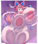  &lt;3 5_fingers anthro big_breasts blush breast_squish breasts cleo_(kirbot12) eeveelution female glass hair half-closed_eyes huge_breasts hyper hyper_breasts lactating megustalikey milk nintendo on_glass pink_hair pok&eacute;mon pok&eacute;mon_(species) pussy ribbons sylveon thick_thighs toned_stomach tongue tongue_out video_games 