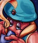  black_eyes close-up clothed clothing cuphead_(game) djimmi_the_great erection fellatio genie half-closed_eyes hat headgear humanoid male male/male not_furry open_mouth oral penis red_skin sex smile sucking unknown_artist vein veiny_penis vest 