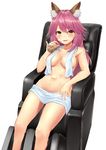  absurdres animal_ears blush breasts covering eyebrows_visible_through_hair fate/grand_order fate_(series) fox_ears fox_tail highres large_breasts long_hair looking_at_viewer massage_chair navel nude_cover open_mouth phano_(125042) pink_hair sketch smile solo tail tamamo_(fate)_(all) tamamo_no_mae_(fate) towel towel_around_neck towel_on_legs white_towel yellow_eyes 