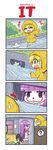  /\/\/\ 2girls 4koma ? bangs blonde_hair blunt_bangs book bookshelf boots bowl bush chopsticks closed_eyes clown clown_nose collar colonel_aki comic commentary cosplay flandre_scarlet food frilled_collar frills fruit georgie_denbrough georgie_denbrough_(cosplay) grass handheld_game_console hood hood_up it_(stephen_king) kotatsu long_hair makeup mandarin_orange multiple_girls open_mouth outstretched_arms paper_boat parody patchouli_knowledge pennywise pennywise_(cosplay) purple_eyes purple_hair rain raincoat rubber_boots sidelocks sidewalk smile spoken_question_mark spread_arms squatting standing storm_drain surprised sweatdrop table touhou trash trash_bag wings 