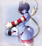  2017 absurd_res ambiguous_gender areola armwear balls blue_hair breasts clothing deep_throat dickgirl dickgirl/ambiguous duo dwn000 fellatio ghost hair headphones hi_res intersex intersex/ambiguous legwear nipples not_furry oral penis red_eyes sex skullgirls spirit squigly striped_legwear stripes tongue tongue_out undead zombie 