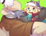  belly big_belly bulge canine clothing costume crotch_focus cusith dog green_eyes hachi_duchi halloween holidays male mammal paws pose presenting scarf shorts slightly_chubby thick_thighs tokyo_afterschool_summoners 