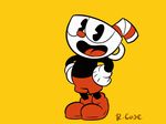  30s animated animated_gif cartoon cartoonized commentary cuphead cuphead_(game) full_body gloves male_focus pac-man_eyes robert_j_case shorts solo white_gloves yellow_background 