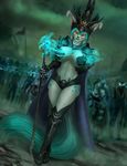  2017 anthro armor big_breasts big_ears black_nose breasts cape clothed clothing crossgender elvofirida feline female fur hair halloween highlights holidays horn huge_breasts jewelry looking_at_viewer lyrian mammal outside piercing prince_vaxis_(copyright) princess_vaxi red_eyes royalty skimpy smile solo staff thick_thighs undead voluptuous walking whiskers white_fur wide_hips zombie 