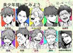  ^_^ bright_pupils chart closed_eyes constricted_pupils delinquent ear_piercing formal freckles gakuran heart heart_in_mouth hood hood_up hoodie male_focus meme mole mole_under_eye multiple_boys open_mouth original piercing school_uniform sharp_teeth suit surgical_mask teeth thumbs_up 