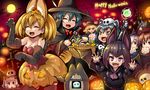  animal_ears common_raccoon eurasian_eagle_owl fennec halloween kaban_(kemono_friends) kemono_friends lucky_beast northern_white-faced_owl serval tagme tail thighhighs 