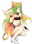  animal_ears atalanta_(fate) black_bra black_panties bra breasts choker cleavage fate/apocrypha fate_(series) floating_hair flower green_eyes green_hair high_heels highres itohime long_hair panties red_flower simple_background skirt small_breasts solo strapless strapless_bra tail underwear white_background white_footwear 