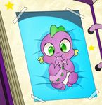  2017 baby bed book cub diaper dragon dsana friendship_is_magic green_eyes lying male my_little_pony photo slit_pupils solo spike_(mlp) star sticker sucking tail_in_mouth tape young 