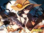  bat belt_buckle bison_cangshu black_hair bra braid breasts breasts_apart broom broom_riding brown_eyes buckle candy character_request chinese_commentary collarbone commentary_request feather_trim feathers food halloween hat highres jack-o'-lantern kardia_tou_abel kneehighs looking_at_viewer moon navel night night_sky pleated_skirt short_hair side_braids sidelocks skindentation skirt sky small_breasts star strapless strapless_bra striped striped_legwear thighhighs twin_braids underwear witch_hat zettai_ryouiki 