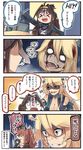  &gt;_&lt; 4koma =_= ahoge alternate_costume animal_ears blank_eyes blonde_hair blue_eyes blush_stickers brown_hair collarbone comic commentary_request double_bun fang front-tie_top hair_between_eyes halloween halloween_costume highres ido_(teketeke) iowa_(kantai_collection) jiangshi kantai_collection kongou_(kantai_collection) long_hair md5_mismatch multiple_girls o_o ofuda open_mouth pale_face ponytail saratoga_(kantai_collection) shaded_face smile speech_bubble star star-shaped_pupils symbol-shaped_pupils translated unconscious wolf_ears wolf_paws zombie 