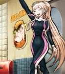  arm_up blonde_hair closed_eyes danganronpa diving_suit game_cg highres indoors komatsuzaki_rui long_hair official_art open_mouth smile solo sonia_nevermind standing super_danganronpa_2 very_long_hair 