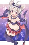  @_@ ahoge akagashi_hagane animal_ears bandeau bangs bare_shoulders breasts demon_girl demon_tail demon_wings fake_horns fang from_above gloves grey_hair hair_ornament halloween_costume looking_at_viewer microskirt mouse_ears nazrin open_mouth purple_gloves purple_legwear red_eyes red_skirt short_hair skirt small_breasts solo sweatdrop tail thighhighs touhou wings 