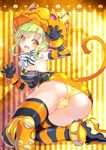  animal_ears ass blush breasts cameltoe cat_ears fang fujishima-sei_ichi-gou green_hair halloween highres jack-o'-lantern large_breasts looking_at_viewer open_mouth original panties smile solo tail underwear yellow_eyes 