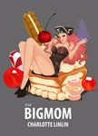  1girl alone ass big_mom black_background breasts charlotte_linlin cherry cupcake dress female hat heels high_heels hips holding large_breasts lipstick nail_polish one_piece pink_hair red_nails sitting sweets thighs 