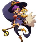  1girl blue_eyes breasts broom candle cleavage cleavage_cutout dark_skin dress earrings halloween lantern medium_breasts official_art pointy_ears pointy_shoes pumpkin purple_hair shantae_(character) shantae_(series) shoes smile solo thighhighs tiara wayforward witch witch_hat zettai_ryouiki 