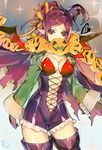  absurdres bat_wings boots breasts cleavage frills gloves halloween halloween_costume hat highres long_hair looking_at_viewer macross macross_delta majiro_(mazurka) medium_breasts mirage_farina_jenius navel pointy_ears purple_eyes purple_hair solo thigh_boots thighhighs wings witch_hat 