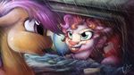  &lt;3 2017 balloon blue_eyes clown drain eyebrows female friendship_is_magic hair it leaves lupiarts makeup my_little_pony open_mouth parody pennywise_the_dancing_clown pink_hair pinkie_pie_(mlp) purple_eyes purple_hair raining scootaloo_(mlp) sewer smile teeth text water 