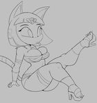  animal_crossing ankha anthro big_breasts bracelet breasts cat claws cleavage clothed clothing eyelashes feline female footwear hair headdress high_heels jewelry mammal monochrome nintendo purple_yoshi_draws shoes sitting skimpy smile solo toe_claws video_games wraps 