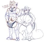  absurd_res anthro balls bell biceps big_balls big_breasts breasts canine clothed clothing costume cowboy cowgirl_(disambiguation) crossdressing daigo daigo_(character) duo facial_piercing female fur hair hi_res huge_balls huge_breasts hyper hyper_balls hyper_breasts mammal muscular nose_piercing nose_ring pecs piercing procyonid raccoon shina_(daigo) thick_thighs thong voluptuous wide_hips 