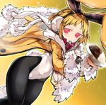  animal_ears bangs black_legwear blonde_hair blush bow bowtie bunny_earmuffs bunny_ears bunny_tail bunnysuit coat covered_navel curry disgaea dish earmuffs eyebrows_visible_through_hair food fur-trimmed_coat fur-trimmed_jacket fur-trimmed_sleeves fur_trim highres holding holding_food holding_spoon jacket leotard long_sleeves looking_at_viewer makai_senki_disgaea_5 nishiide_kengorou pantyhose pom_pom_(clothes) red_bow red_eyes red_neckwear scarf short_eyebrows short_hair sleeves_past_wrists solo spoon standing tail thick_eyebrows thick_thighs thighs usalia_(disgaea) white_leotard white_scarf yellow_background yellow_coat yellow_jacket 
