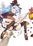  :d animal_ears ankle_boots apron black_cape black_hairband black_hat black_legwear black_shorts blue_eyes blue_hair boots bow broom broom_riding brown_footwear candy cape cat_ears commentary_request crop_top doughnut fake_animal_ears fang food frilled_apron frilled_legwear frilled_shorts frills full_body hair_ribbon hairband halloween halloween_basket hat hat_ribbon head_tilt heart hexagram highres holding holding_broom jack-o'-lantern layered_sleeves lollipop long_hair long_sleeves looking_at_viewer loose_socks meteor_(nanakagura) mini_hat mini_witch_hat nanakagura open_mouth original pon_de_ring pretzel puffy_short_sleeves puffy_sleeves red_bow red_ribbon ribbon short_over_long_sleeves short_shorts short_sleeves shorts simple_background smile socks socks_over_pantyhose solo star swirl_lollipop symbol-shaped_pupils thighhighs two_side_up very_long_hair waist_apron white_apron white_background wide_sleeves witch_hat 