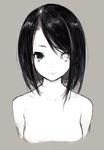  bangs bare_shoulders closed_mouth collarbone cropped_torso grey_background greyscale heterochromia highres jiyu2 looking_at_viewer monochrome original portrait simple_background sketch solo swept_bangs upper_body 