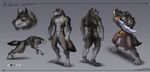  2017 anthro armor avoid_posting blue_eyes canine digital_media_(artwork) inert-ren leaping male mammal melee_weapon model_sheet rakan scar simple_background smile sword warrior weapon were werewolf 