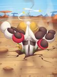  2017 3_toes anthro canine cloud coyote desert digital_media_(artwork) foot_focus hindpaw inflatable kaomoroart male mammal outside pawpads paws sky solo toes 