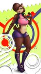  anthro big_breasts blue_eyes boots breasts brown_fur brown_hair chipmunk clothing conditional_dnp eyewear female footwear fur hair hair_over_eye mammal midriff navel rodent sally_acorn smile solo sonic_(series) sonic_mania sunglasses vest xopachi 