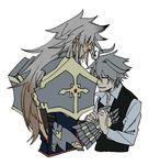  ahoge armor armored_dress bangs black_shirt closed_eyes face-to-face fate/apocrypha fate_(series) from_side gauntlets holding_hands long_hair long_sleeves male_focus mine_(odasol) multiple_boys scar shirt sieg_(fate/apocrypha) siegfried_(fate) waistcoat white_background yaoi 