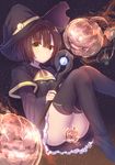  :p black_dress black_footwear bob_cut boots brown_hair commentary_request convenient_censoring dress halloween hat holding holding_staff jack-o'-lantern looking_at_viewer minarai_shachou original short_hair solo staff thigh_boots thighhighs tongue tongue_out witch witch_hat yellow_eyes 