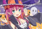  :d :p armpit_peek bad_id bad_pixiv_id bangs bat blue_eyes blunt_bangs blush cape choker claw_pose collarbone commentary_request dated detached_sleeves elizabeth_bathory_(fate)_(all) elizabeth_bathory_(halloween)_(fate) fang fate/grand_order fate_(series) frilled_hat frills ghost hair_between_eyes hair_ribbon halloween_costume hands_up hat jack-o'-lantern long_hair looking_at_viewer miko_fly one_side_up open_mouth orange_ribbon pointy_ears purple_hair ribbon signature smile teeth tongue tongue_out witch_hat 