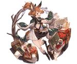  animal_ears black_legwear book boots bottle breasts brown_eyes brown_hair dress elbow_gloves erune fang food fruit full_body gloves granblue_fantasy hands_together high_heels jewelry karteira long_coat looking_at_viewer medium_breasts minaba_hideo official_art one_eye_closed open_mouth ponytail potion short_dress short_hair short_ponytail smile solo transparent_background 