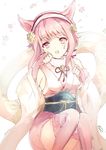  animal_ears atoatto bob_cut cat_ears cat_girl cat_tail elbow_gloves fingerless_gloves fire_emblem fire_emblem_heroes fire_emblem_if gloves japanese_clothes kimono looking_at_viewer pink_eyes pink_hair sakura_(fire_emblem_if) simple_background solo tail 