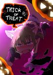  animal_costume animal_ears bat blush cat_costume cat_ears claws commentary_request gloves green_eyes green_hair halloween halloween_costume highres igarashi_futaba_(shiromanta) ponytail pumpkin senpai_ga_uzai_kouhai_no_hanashi shiromanta signature trick_or_treat 