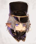  bangs blue_eyes eyebrows_visible_through_hair final_fantasy final_fantasy_xiv grey_background grey_hair hair_between_eyes hat lalafell looking_at_viewer male_focus military military_hat military_uniform no_pupils parted_lips pointy_ears portrait rosette_(yankaixuan) solo uniform 