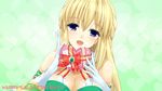  blonde_hair blue_eyes blush box breasts cleavage gift gift_box happy_valentine heart heart-shaped_box highres holding holding_gift large_breasts long_hair looking_at_viewer neptune_(series) ribbon smile solo valentine vert ysnonnon 