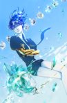  androgynous black_neckwear blue_eyes blue_hair closed_eyes cloud collared_shirt crossed_arms crystal_hair day dutch_angle floating gem_uniform_(houseki_no_kuni) golden_arms houseki_no_kuni looking_at_viewer micho necktie pale_skin phosphophyllite phosphophyllite_(ll) puffy_short_sleeves puffy_sleeves severed_head shards shirt short_hair short_sleeves sky smile smirk solo sparkle spoilers uniform white_shirt wing_collar 