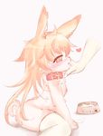  1girl artist_request blonde_hair collar furry hand long_hair open_mouth rabbit red_eyes solo 