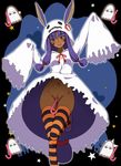  animal_ears blush candy candy_cane dark_skin denkaisui dress earrings extended_upskirt facial_mark fate/grand_order fate_(series) food ghost highres hooded_dress hoop_earrings jewelry medjed navel nitocris_(fate/grand_order) no_panties object_insertion open_mouth purple_eyes purple_hair pussy pussy_juice sleeves_past_wrists solo_focus striped striped_legwear thigh_gap thighhighs upskirt vaginal vaginal_object_insertion 