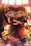  :d ;d bat_wings black_dress black_hat blonde_hair bow capelet dress fang flandre_scarlet frilled_skirt frills halloween hat hat_bow hug indoors jack-o'-lantern lavender_hair looking_at_viewer md5_mismatch mob_cap multiple_girls one_eye_closed one_side_up open_mouth orange_bow orange_skirt pointy_ears red_bow red_eyes red_skirt remilia_scarlet revision shinoba siblings sisters skirt skirt_set slit_pupils smile striped striped_bow touhou wings wrist_cuffs 